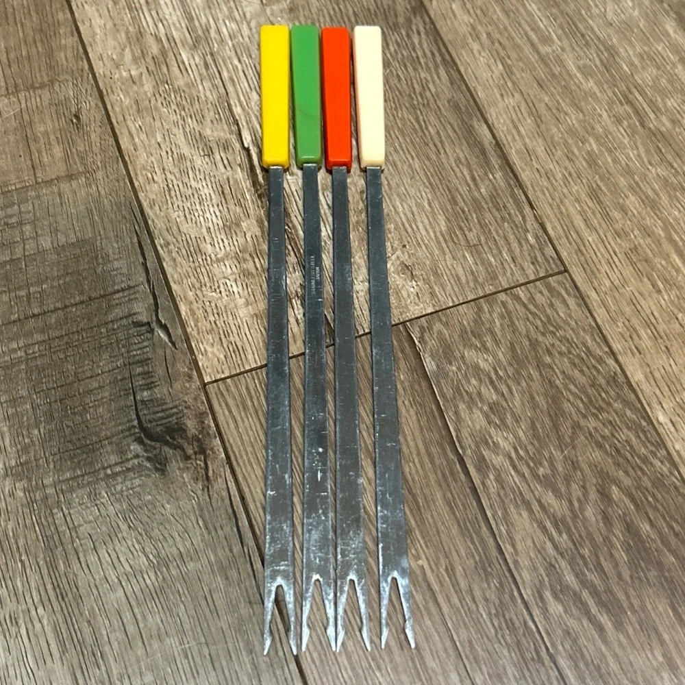 Vintage Fondue Forks Stainless Steel With Colorful Handles - Set Of 4 - Japan